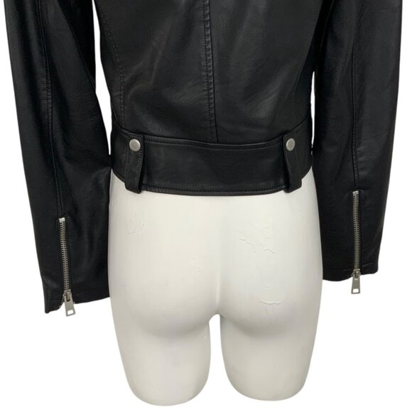 Levi’s Faux Vegan Leather Studded Moto Jacket XS Black Zip Front Biker Zip Cuffs - Picture 11 of 14
